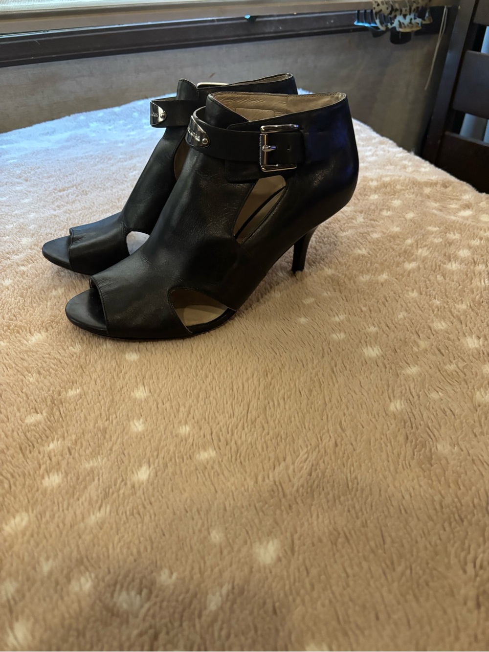 MICHAEL Michael Kors Black Open-Toe Ankle Booties with Buckle - Picture 2 of 12